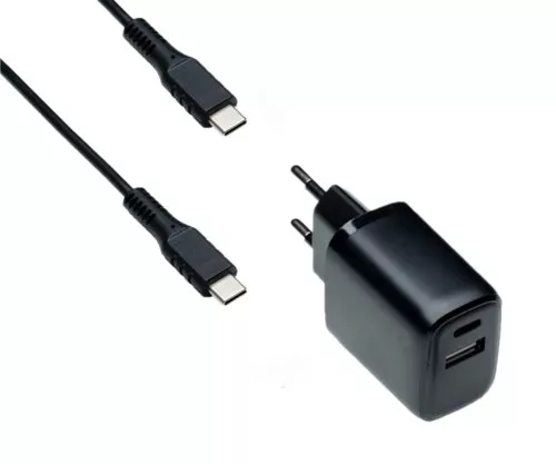 Adaptateur de charge USB PD/QC 3.0 avec câble C-C, noir 20W, 3,6V~5,9V/3A ; 6~9V/2A ; 9V~12V/1,5A